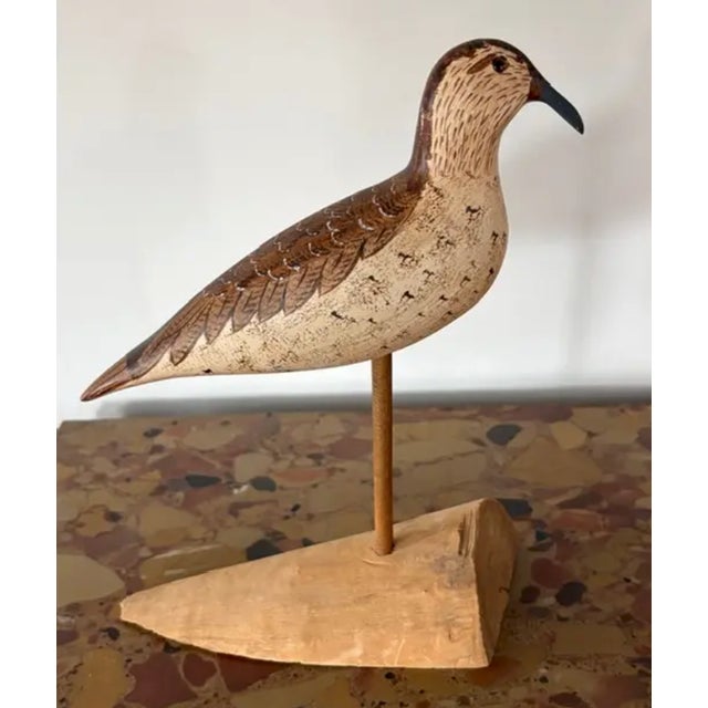 American Vintage Hand Carved and Painted Wooden Shorebird, Folk Art For Sale - Image 3 of 7