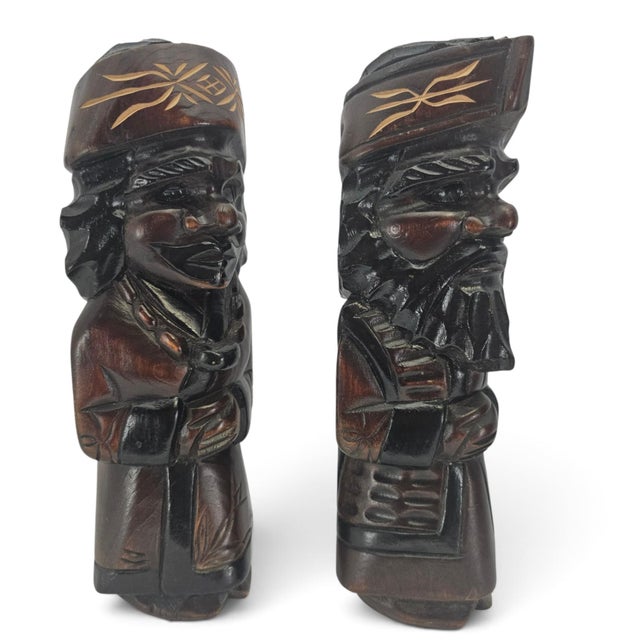 1950s Japanese Ainu Hand-Carved Wood Figures, Hokkaidō, Pair For Sale - Image 4 of 12