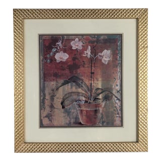 1990s Abstract Orchid in Vase Still-Life Giclée Print in Gold Frame For Sale