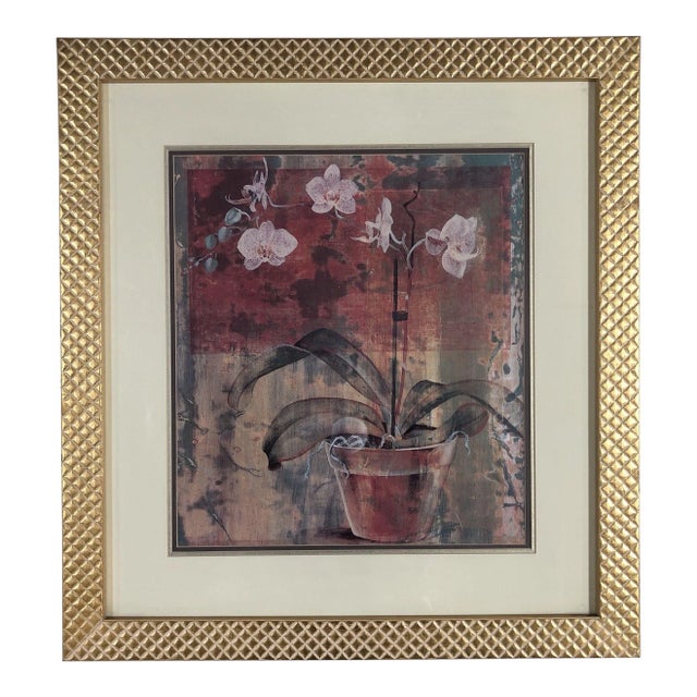 1990s Abstract Orchid in Vase Still-Life Giclée Print in Gold Frame For Sale