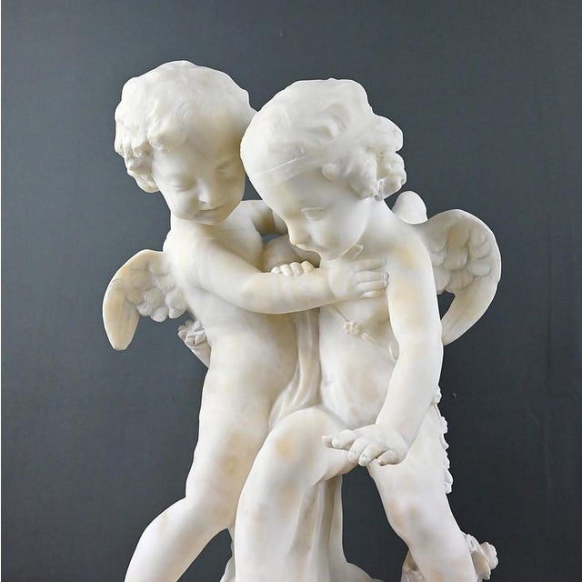 After Falconet, Two Cupids Disputing a Heart, Late 19th Century, Alabaster Sculpture For Sale - Image 5 of 18