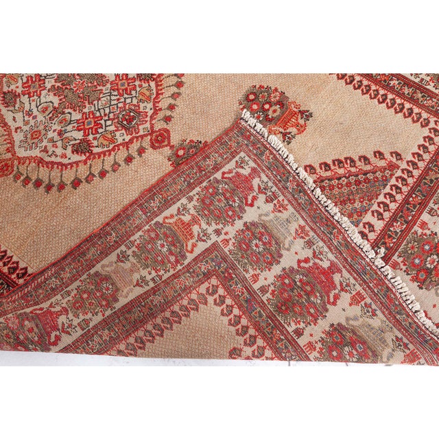 Mid-Century Modern Authentic 19th Century Sarouk Handmade Wool Rug in Beige, Orange and Red For Sale - Image 3 of 9