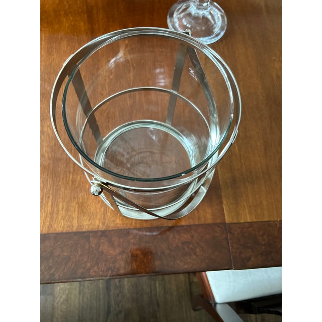 Early 21st Century Silver-Tone Metal & Glass Ice Bucket, Hurricane Candle Holder & Lantern For Sale - Image 5 of 6