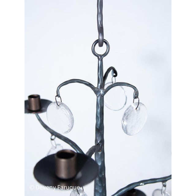 Candle Chandelier Hand-Forged with 6 Arms Candles and Glass attributed to Erik Höglund, Sweden, 1978 For Sale - Image 10 of 12