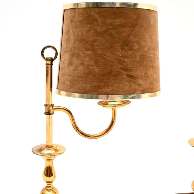 Vintage Brass Table Lamps with Velvet Shades, 1970, Set of 2 For Sale - Image 4 of 8
