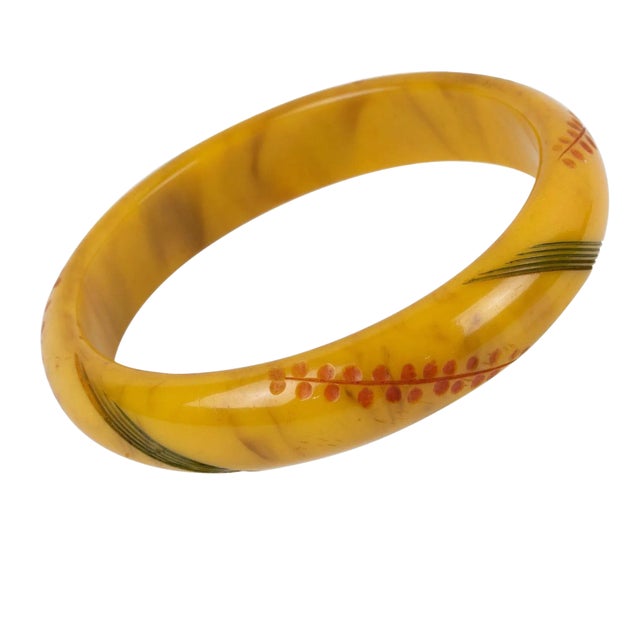 Bakelite Bracelet Bangle Banana Brown With Carving For Sale