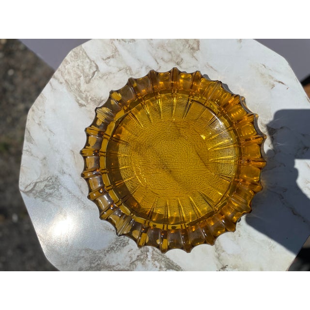 Vintage Amber Cut Art Glass Cigar Ashtray 1920's-1950's Art Deco Med-Century For Sale - Image 4 of 4