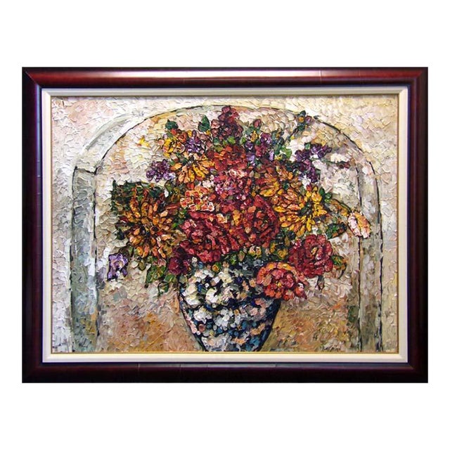 Maya Eventov "Untitled" Original Acrylic on Canvas Flowers H.Signed Me040908-12 For Sale