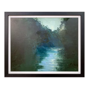 Impressionistic English River Landscape Original Oil Painting by British Artist Using Earthy Greens & Blues