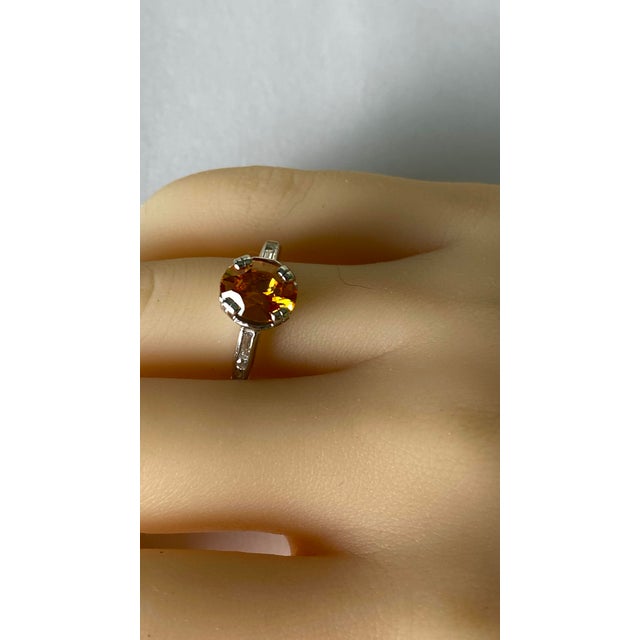Orange Vintage Platinum 1.5 Carat Cushion Orange Sapphire Diamond Ring Size 7.75 For Sale - Image 8 of 10