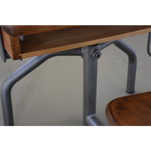 1930s Vintage French Oak and Steel Tube Children's School Desk with Chair, 1930s For Sale - Image 5 of 9