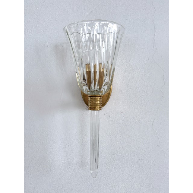 Vintage Italian Wall Sconces in Murano Crystal Glass and Brass, 1990s, Set of 2 For Sale - Image 17 of 18