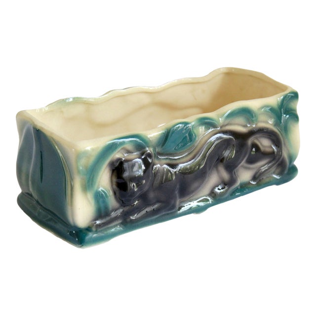 1950s Mid-Century Modern Black Panther Jungle Ceramic Planter For Sale