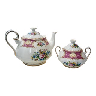 Royal Albert Lady Carlyle Bone China Teapot & Lidded Sugar Bowl - 2 Pieces For Sale