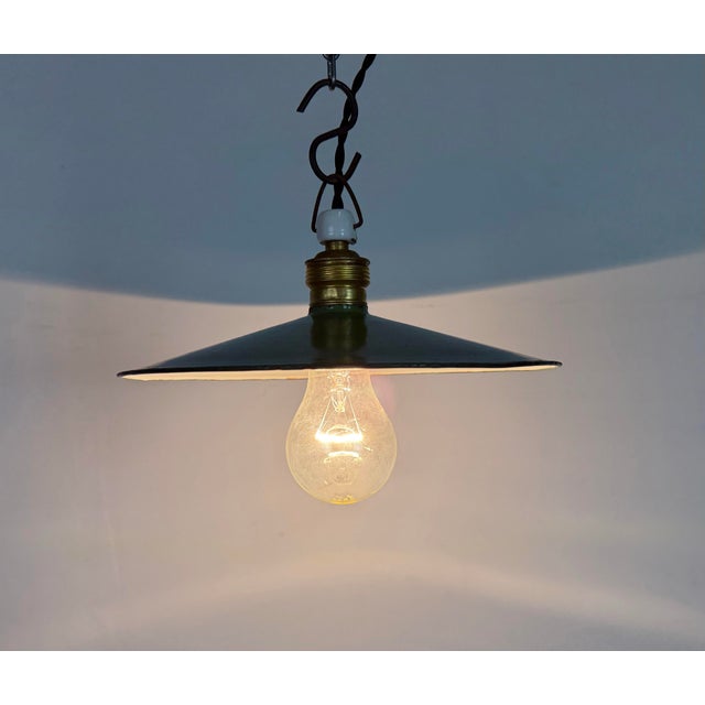 Green Industrial Green Enamel Light, 1930s For Sale - Image 8 of 14