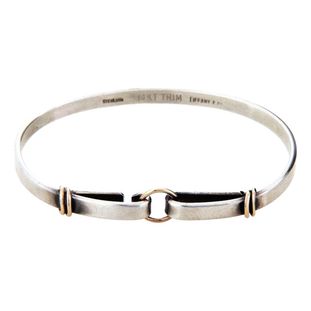Tiffany & Co. Sterling Silver 18k Yellow Gold Double Loop Hook Bangle For Sale