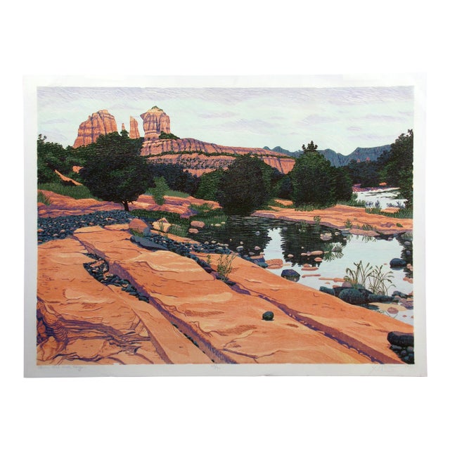 Gordon Mortensen "Lower Oak Creek Canyon" Signed Numbered Woodcut Art 1983 For Sale