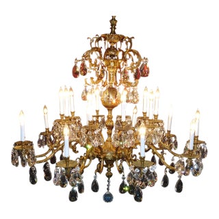 Antique Brass & Cut Lead Crystal Chandelier