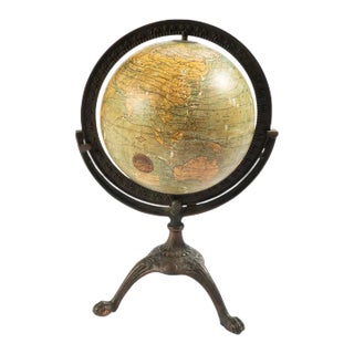 Early 1920's Terrestrial Globe on Cast Iron Claw Foot Stand For Sale