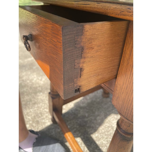 Antique Pegged Construction Side Table With Drawer and Turned Legs For Sale - Image 10 of 11