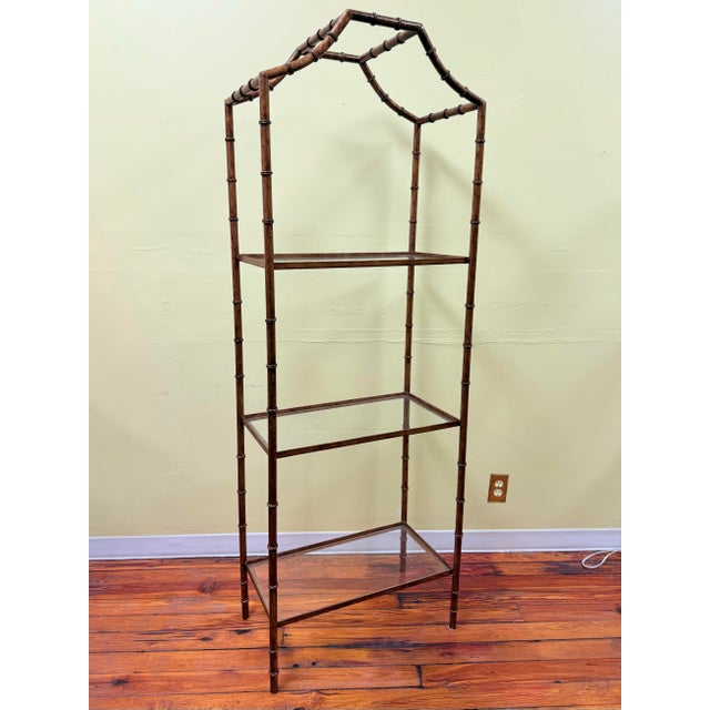 Vintage Hollywood Regency Hand Gilt Faux Bamboo Étagère - Newly Painted For Sale In Mobile - Image 6 of 12