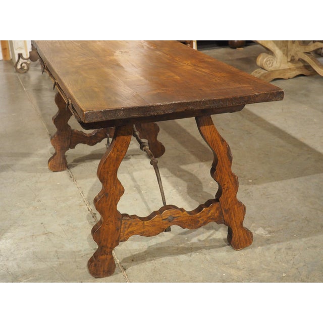 A 1900s Spanish Library Table Desk With Iron Stretchers, Shallow Frieze Drawers For Sale - Image 18 of 18