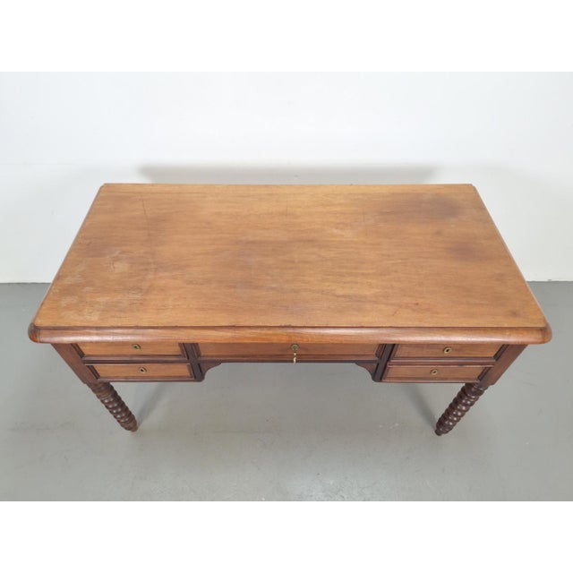 Brown English Bobbin-Turned Wooden Desk, 1960s For Sale - Image 8 of 15