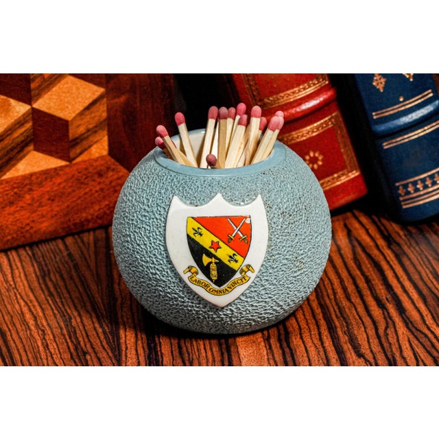 Preppy Shield Latin Motto Armorial Cheltenham College School Crest Hand Painted Antique Match Striker Holder Tobacciana Home Decor For Sale - Image 12 of 12
