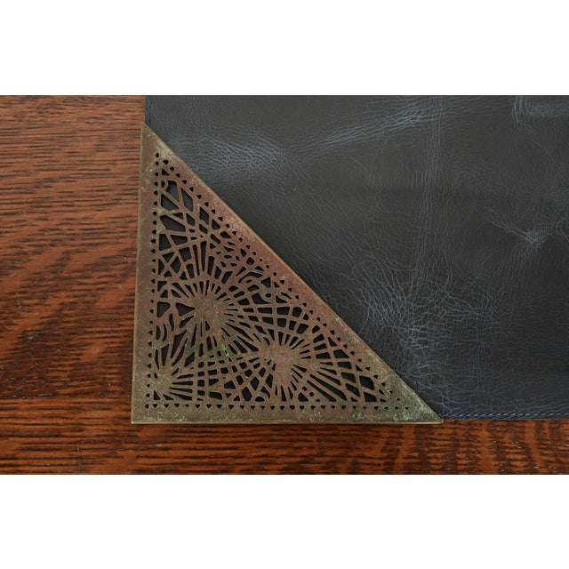 Tiffany Studios New York Pine Needle Bronze Blotter Corners With Leather Desk Blotter For Sale In South Bend - Image 6 of 10