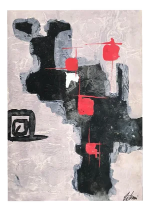 Enrico De Tomi, Composition, 1970s, Painting on Cardboard