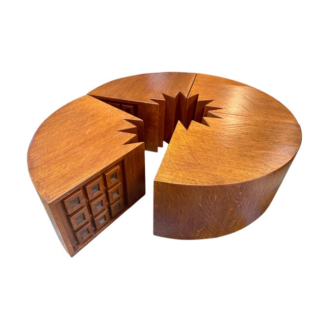 Rare Modular "Quadrifoglio" Coffee Table in Carved Oak by Giuseppe Rivadossi, 1970s For Sale - Image 16 of 16