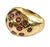 Vintage 10K Yellow Gold and Ruby Dome Ring. Ring features a softly textured domed design with fourteen round cut rubies....