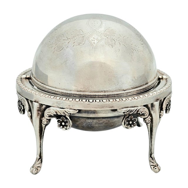 Silver English Victorian Style Silver-Plated Roll-Top Butter Dish — Dome Server 5.125" For Sale - Image 8 of 9