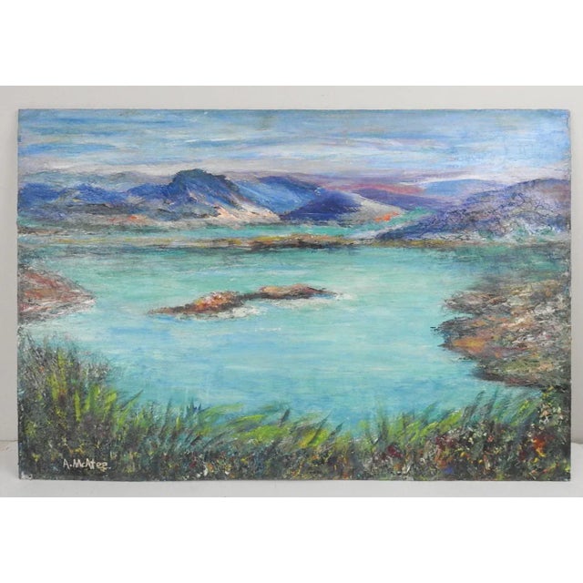 Mid 20th Century Impressionist Lake Mozucari Landscape Painting For Sale - Image 4 of 5