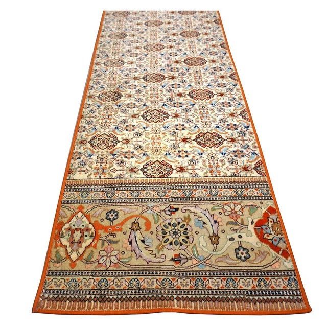 Vintage Persian Tabriz Taba Tabai Wool 3x10 Orange & Ivory Handmade Runner Rug #1144063 For Sale - Image 9 of 12
