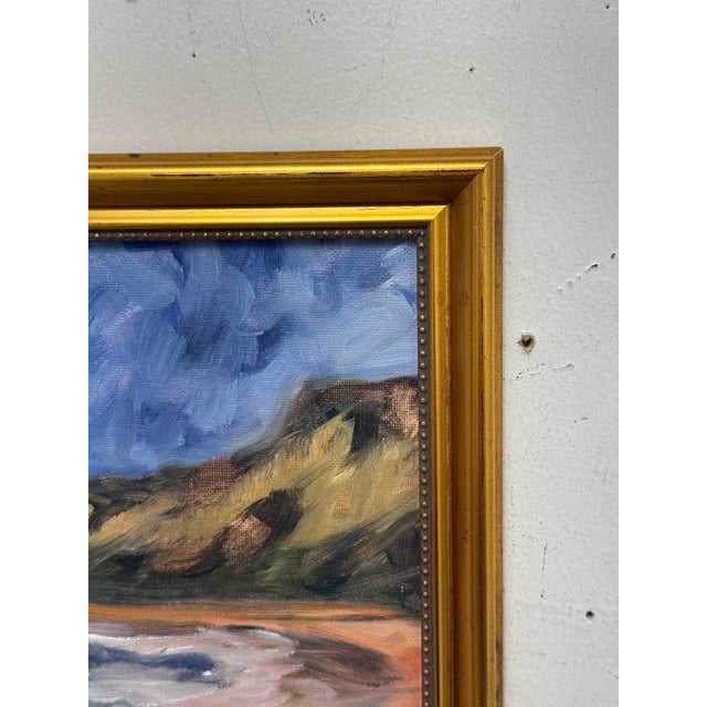 Paint Abstract Cloud Covered Blue Skies on the Beach Painting, Framed For Sale - Image 7 of 12