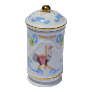 1993 Lenox Carousel Celery Salt Spice Fine Bone Ceramic Porcelain Jar Gold Trim Collectible For Sale