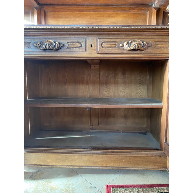 Antique French Renaissance Style Heavily Carved Walnut Buffet Hutch With Glass Doors (Jg) For Sale - Image 13 of 16