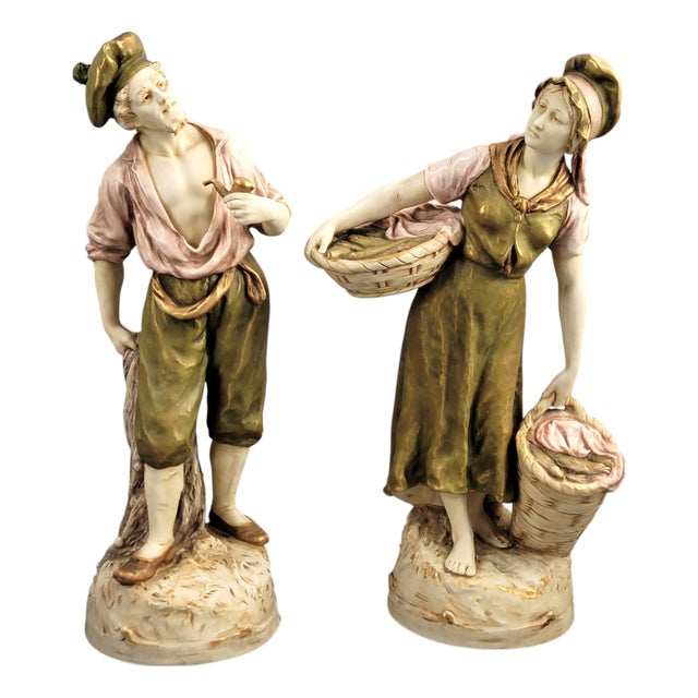 Porcelain Figures of a Fisherman and Fisherwoman from Royal Dux Bohemia, 1918, Set of 2 For Sale