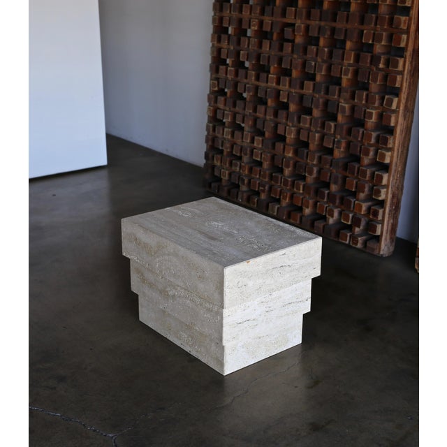 Sculptural modernist travertine side table or pedestal circa 1980.