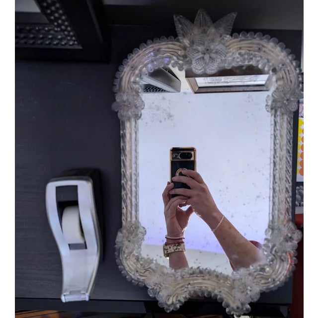 1950s Vintage 1950 Italian Venetian Murano Glass Vanity Table Mirror With Flowers For Sale - Image 5 of 5