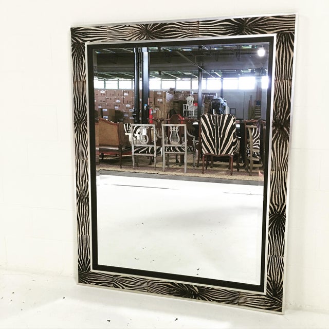 Zebra Hide & Silver Frame Beveled Mirror Chairish