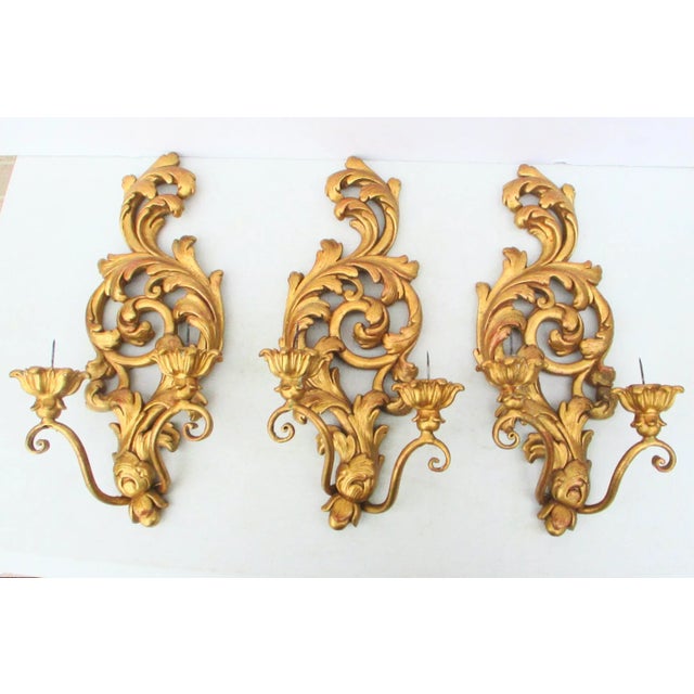 Vintage Italian Florentine Two-Candle Wall Sconces- Set of 3 For Sale - Image 12 of 12