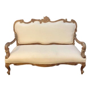 Early 20th Century Antique Handcarved Upholstered French Louis XV Settee For Sale