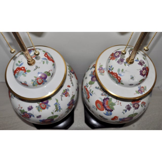 1940s El Morroco Perona Estate Floral and Gilt Porcelain Table Lamps by Ardalt For Sale - Image 5 of 7