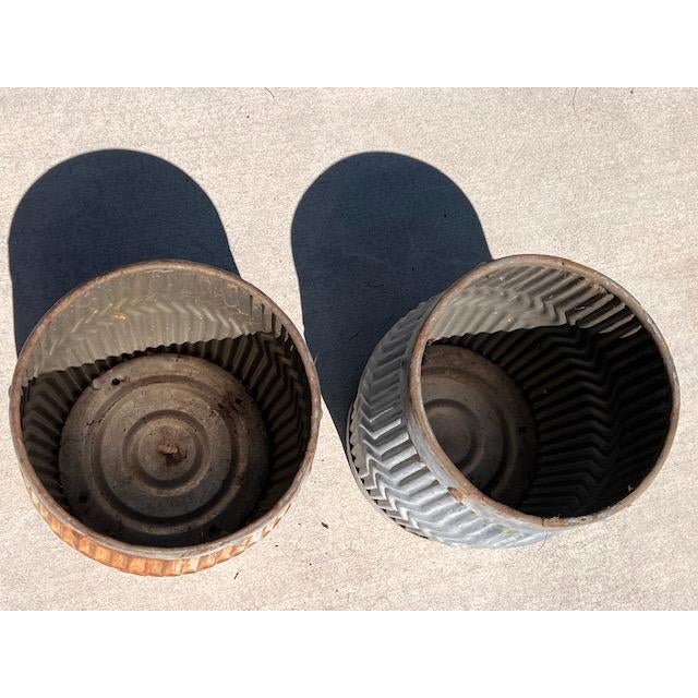 1930s Pair of Antique Galvanized Dolly Tub Planters For Sale - Image 5 of 12
