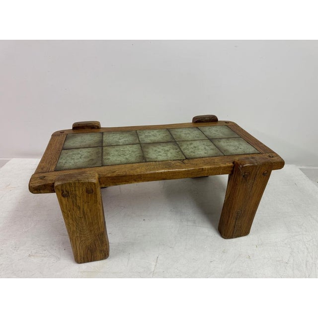 Brutalist Oak Coffee Table with Tiled Top, 1960s For Sale - Image 4 of 12
