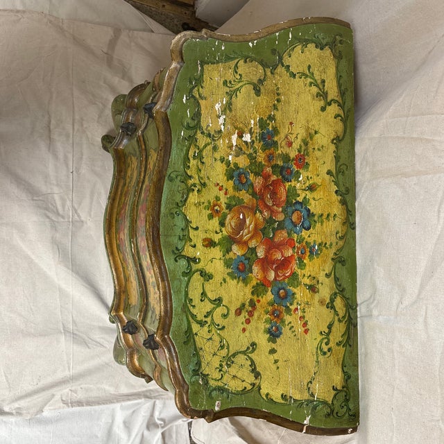 Italian Late 19th Century Venetian Floral Paint Decorated Two Drawer Commode For Sale - Image 3 of 11