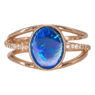 2.1Ct Boulder Opal Cabochon Ring With Natural Diamond Accents: Solid 14k Gold, Size 6.75 For Sale