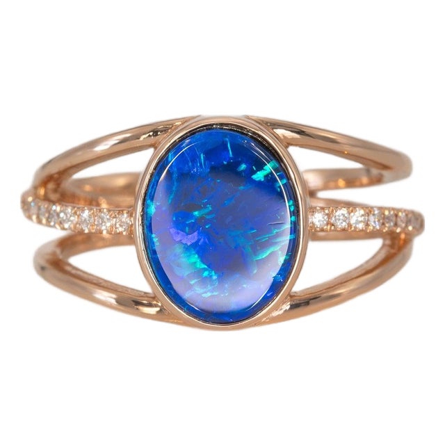 2.1Ct Boulder Opal Cabochon Ring With Natural Diamond Accents: Solid 14k Gold, Size 6.75 For Sale